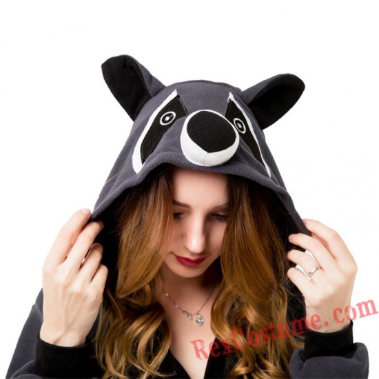 Adult Grey Raccoon Kigurumi Onesie Pajamas Cosplay Costumes