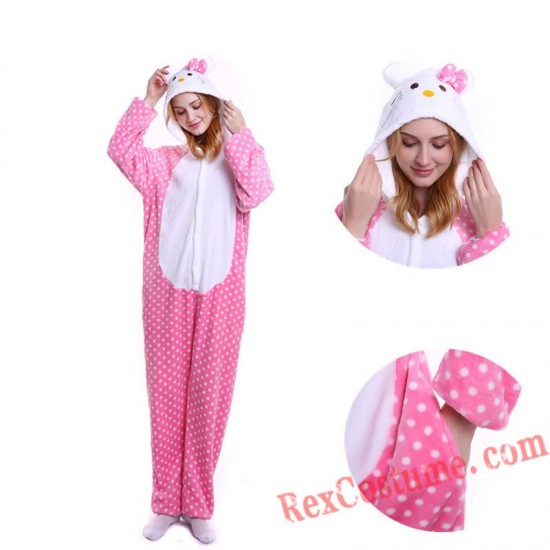 Adult Hellokitty Cat Kigurumi Onesie Pajamas Cosplay Costumes