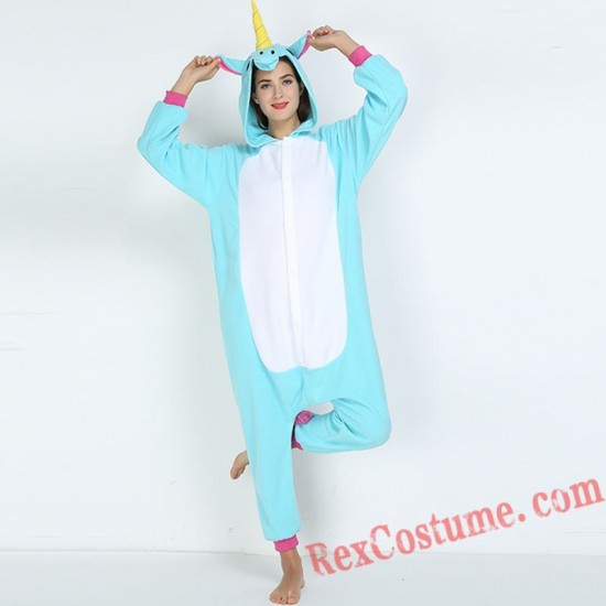 Adult Blue Unicorn Kigurumi Onesie Pajamas Cosplay Costumes
