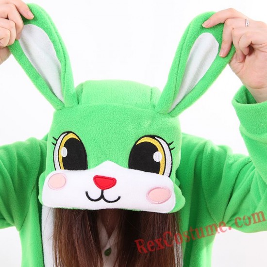 Adult Green Rabbit Kigurumi Onesie Pajamas Cosplay Costumes