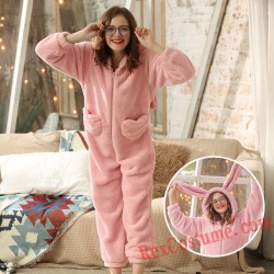 Adult Pink Rabbit Kigurumi Onesie Pajamas Cosplay Costumes