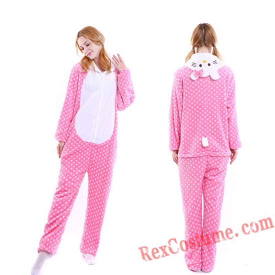 Adult Hellokitty Cat Kigurumi Onesie Pajamas Cosplay Costumes