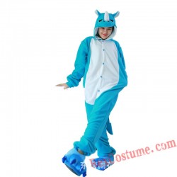 Adult Blue Rhinoceros Kigurumi Onesie Pajamas Cosplay Costumes