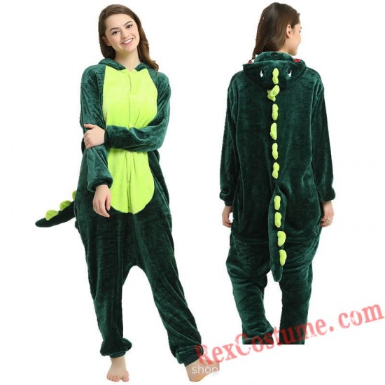 Adult Green & Pink Dinosaur Kigurumi Onesie Pajamas Cosplay Costumes