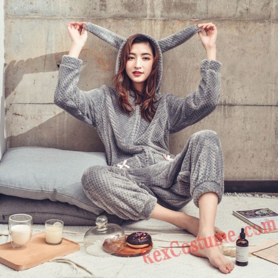 Gray Rabbit Kigurumi Onesie Pajamas Cosplay Costumes