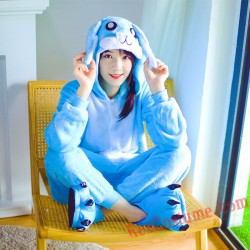 Blue Rabbit Kigurumi Onesie Pajamas Cosplay Costumes