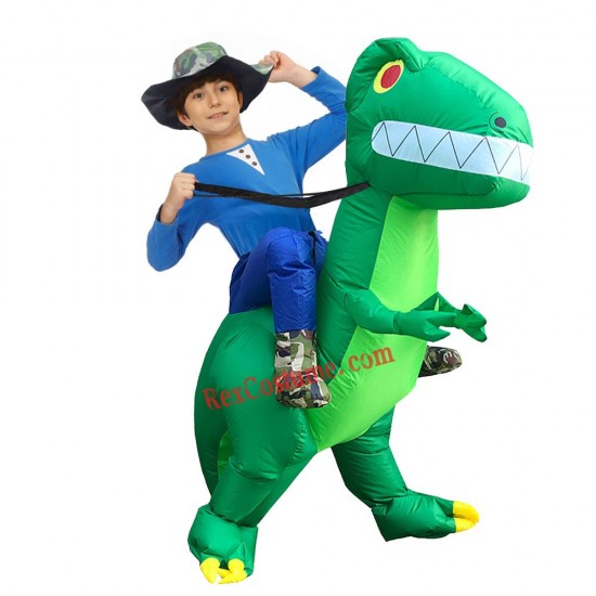 Kids Green Dinosaur T-rex Inflatable blow up Costume